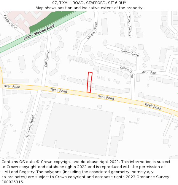 97, TIXALL ROAD, STAFFORD, ST16 3UY: Location map and indicative extent of plot