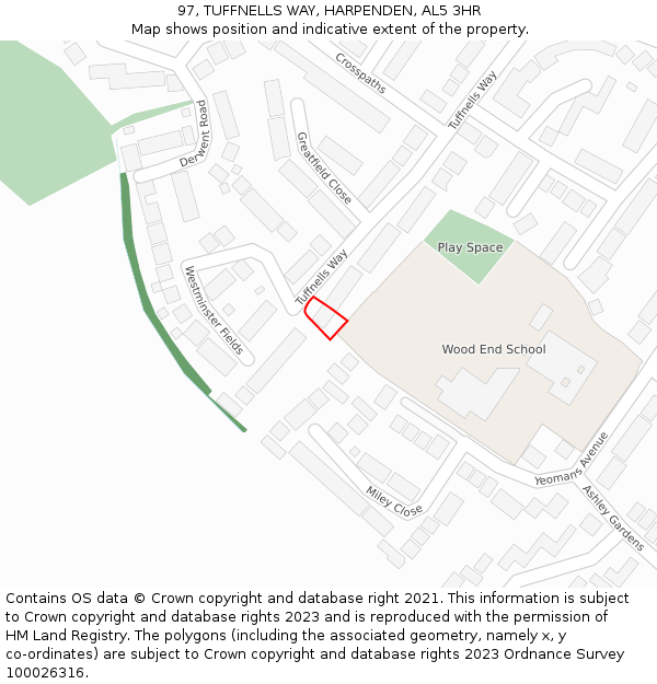 97, TUFFNELLS WAY, HARPENDEN, AL5 3HR: Location map and indicative extent of plot