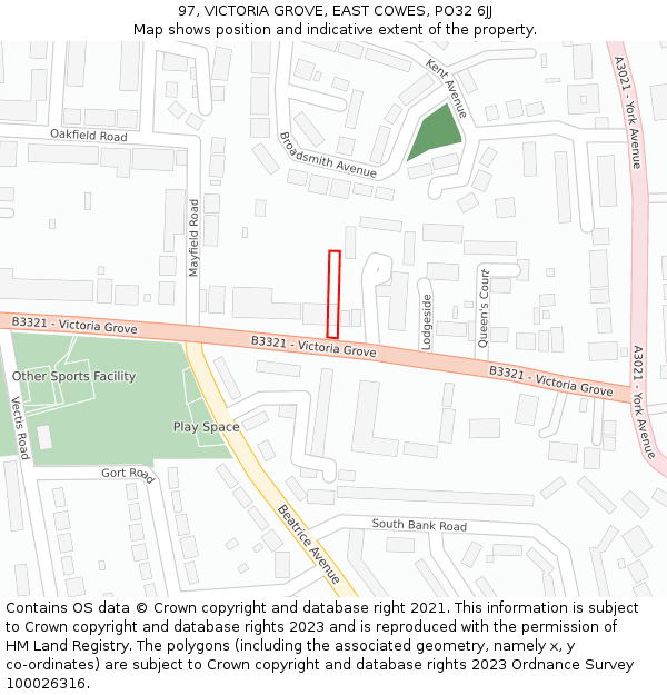 97, VICTORIA GROVE, EAST COWES, PO32 6JJ: Location map and indicative extent of plot