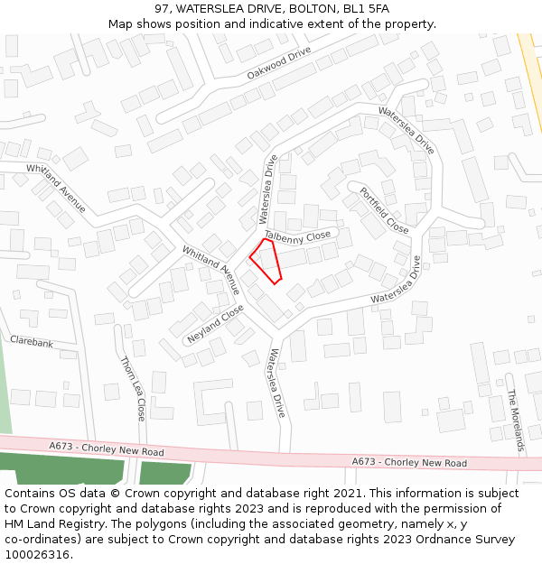 97, WATERSLEA DRIVE, BOLTON, BL1 5FA: Location map and indicative extent of plot