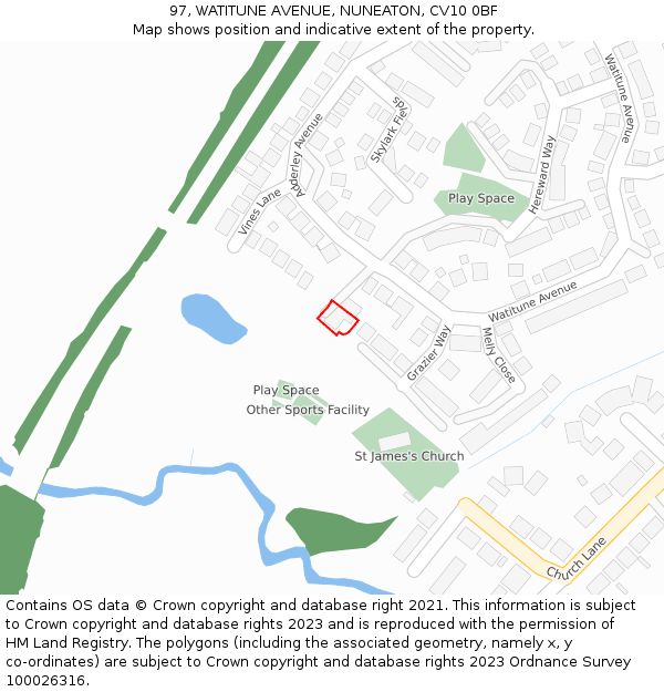 97, WATITUNE AVENUE, NUNEATON, CV10 0BF: Location map and indicative extent of plot