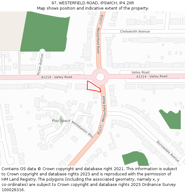 97, WESTERFIELD ROAD, IPSWICH, IP4 2XR: Location map and indicative extent of plot