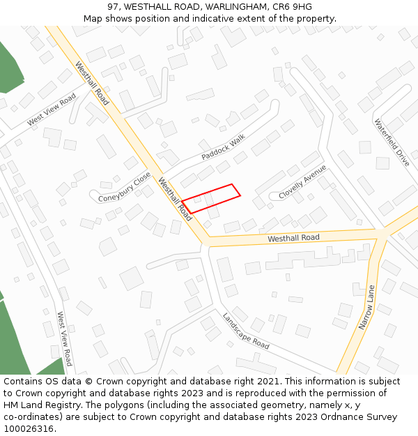 97, WESTHALL ROAD, WARLINGHAM, CR6 9HG: Location map and indicative extent of plot