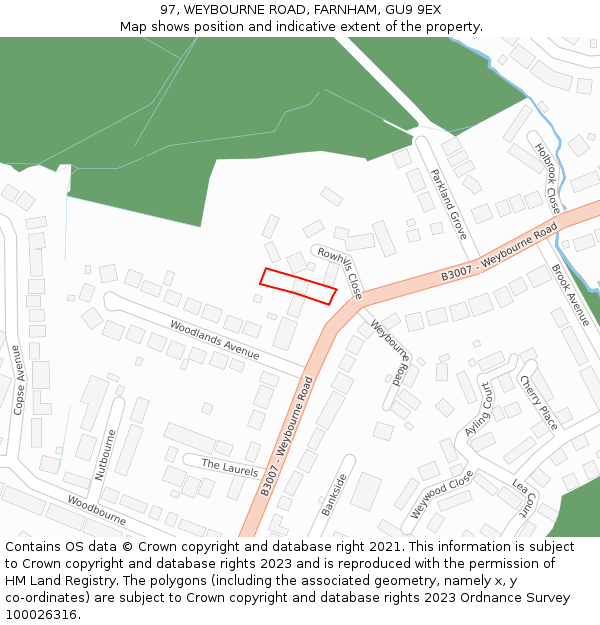 97, WEYBOURNE ROAD, FARNHAM, GU9 9EX: Location map and indicative extent of plot