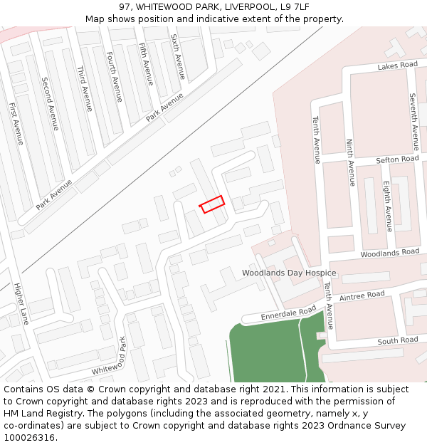 97, WHITEWOOD PARK, LIVERPOOL, L9 7LF: Location map and indicative extent of plot