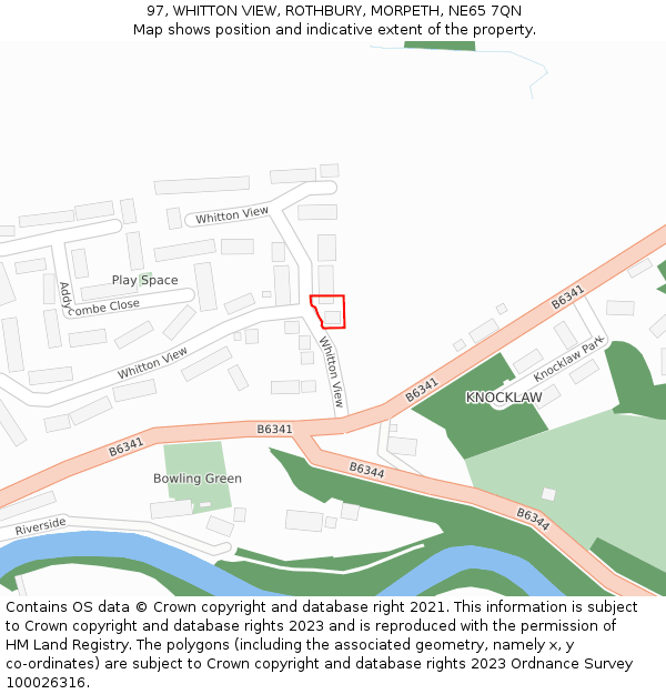 97, WHITTON VIEW, ROTHBURY, MORPETH, NE65 7QN: Location map and indicative extent of plot