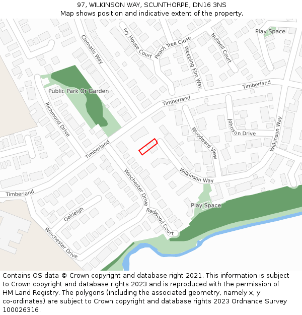 97, WILKINSON WAY, SCUNTHORPE, DN16 3NS: Location map and indicative extent of plot