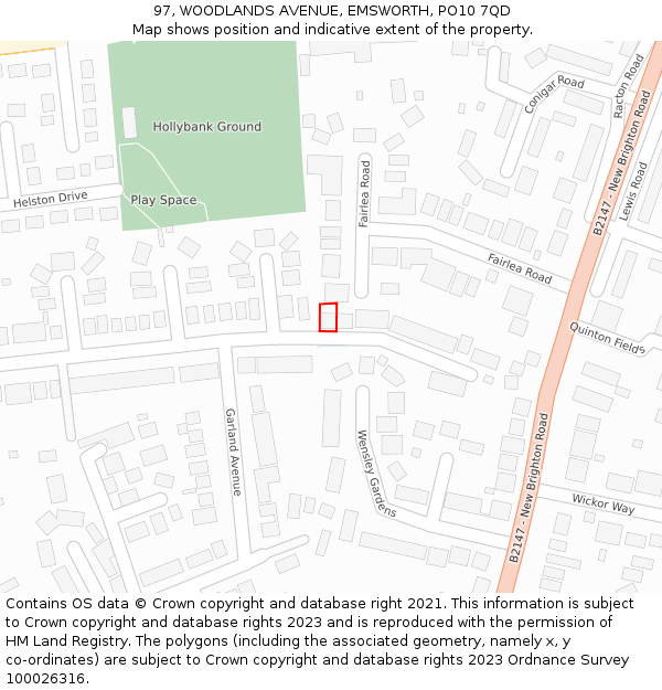 97, WOODLANDS AVENUE, EMSWORTH, PO10 7QD: Location map and indicative extent of plot