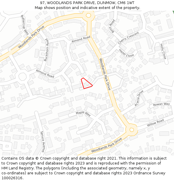 97, WOODLANDS PARK DRIVE, DUNMOW, CM6 1WT: Location map and indicative extent of plot