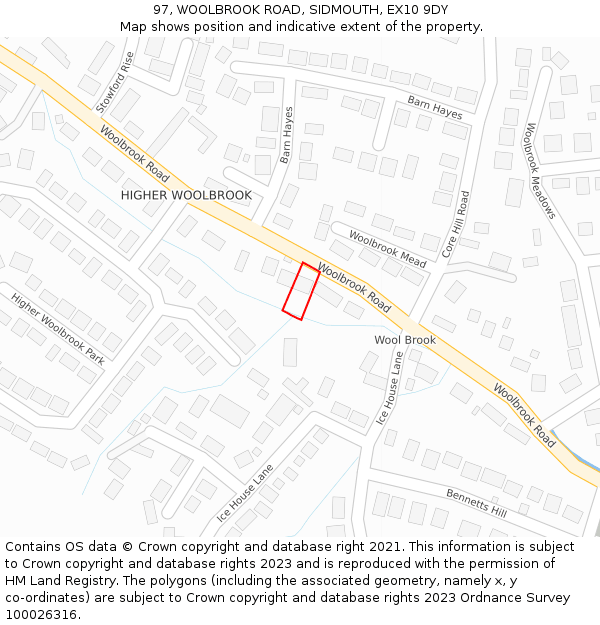 97, WOOLBROOK ROAD, SIDMOUTH, EX10 9DY: Location map and indicative extent of plot