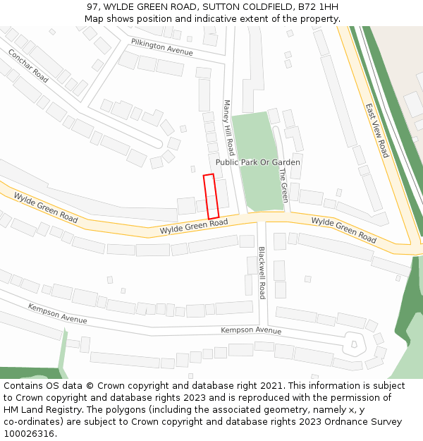 97, WYLDE GREEN ROAD, SUTTON COLDFIELD, B72 1HH: Location map and indicative extent of plot