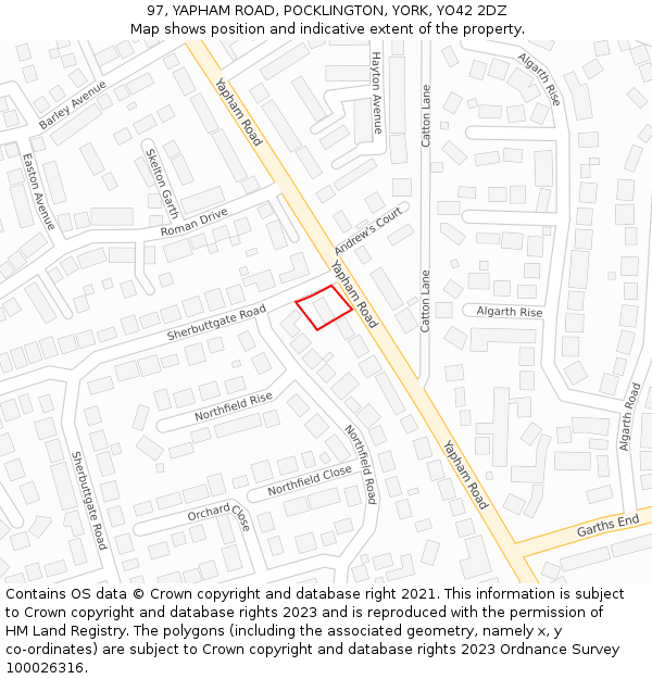 97, YAPHAM ROAD, POCKLINGTON, YORK, YO42 2DZ: Location map and indicative extent of plot