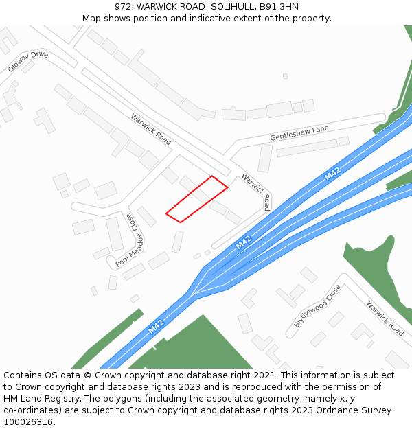 972, WARWICK ROAD, SOLIHULL, B91 3HN: Location map and indicative extent of plot