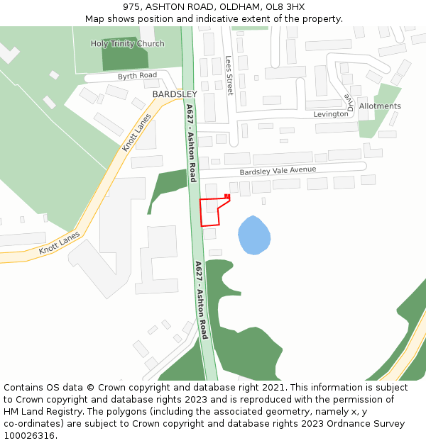 975, ASHTON ROAD, OLDHAM, OL8 3HX: Location map and indicative extent of plot