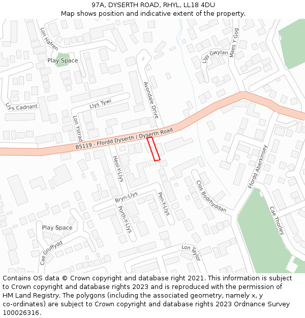 97A, DYSERTH ROAD, RHYL, LL18 4DU: Location map and indicative extent of plot