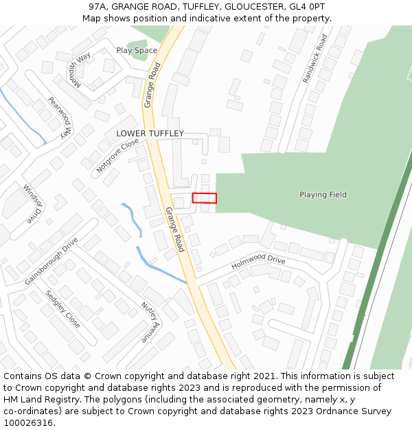97A, GRANGE ROAD, TUFFLEY, GLOUCESTER, GL4 0PT: Location map and indicative extent of plot