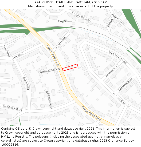 97A, GUDGE HEATH LANE, FAREHAM, PO15 5AZ: Location map and indicative extent of plot