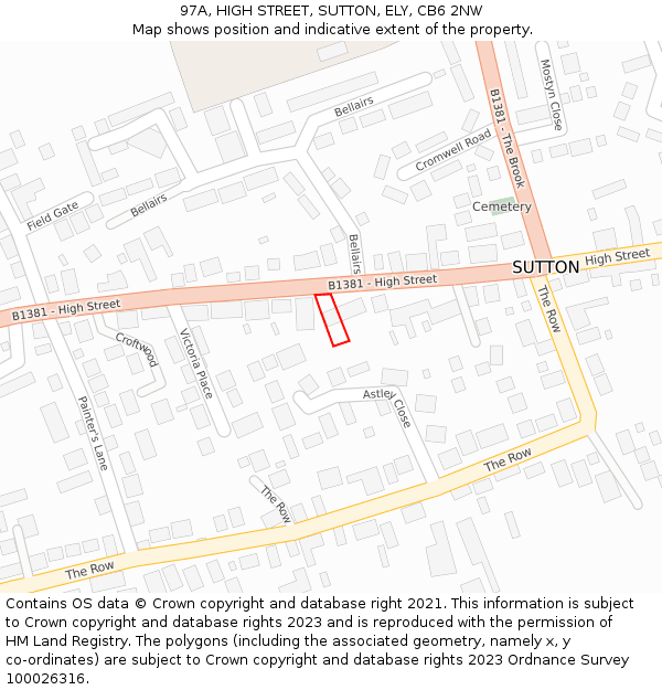 97A, HIGH STREET, SUTTON, ELY, CB6 2NW: Location map and indicative extent of plot