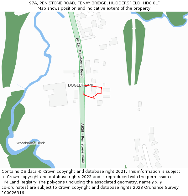 97A, PENISTONE ROAD, FENAY BRIDGE, HUDDERSFIELD, HD8 0LF: Location map and indicative extent of plot