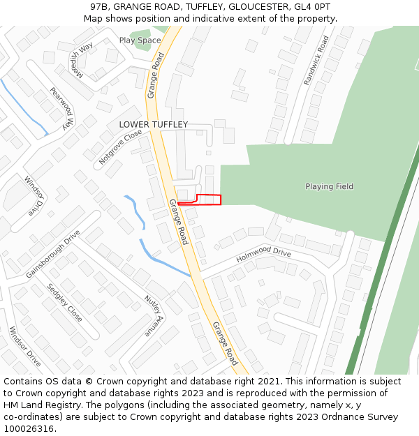 97B, GRANGE ROAD, TUFFLEY, GLOUCESTER, GL4 0PT: Location map and indicative extent of plot