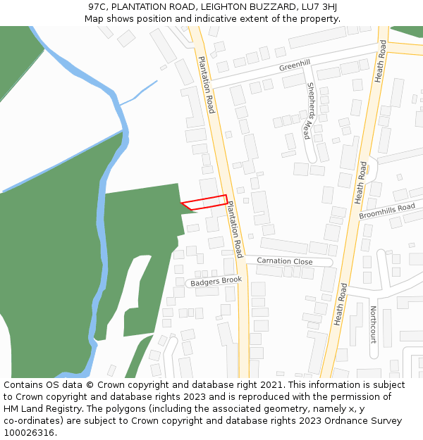 97C, PLANTATION ROAD, LEIGHTON BUZZARD, LU7 3HJ: Location map and indicative extent of plot