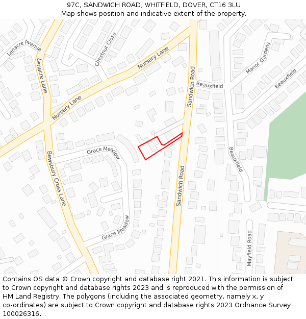 97C, SANDWICH ROAD, WHITFIELD, DOVER, CT16 3LU: Location map and indicative extent of plot