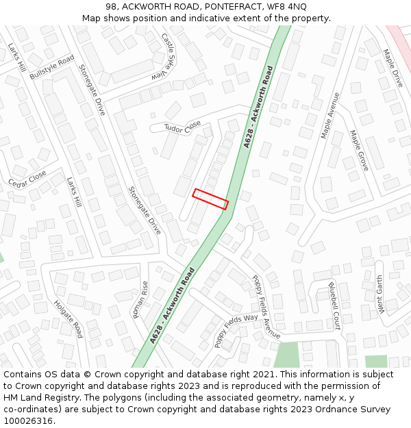 98, ACKWORTH ROAD, PONTEFRACT, WF8 4NQ: Location map and indicative extent of plot