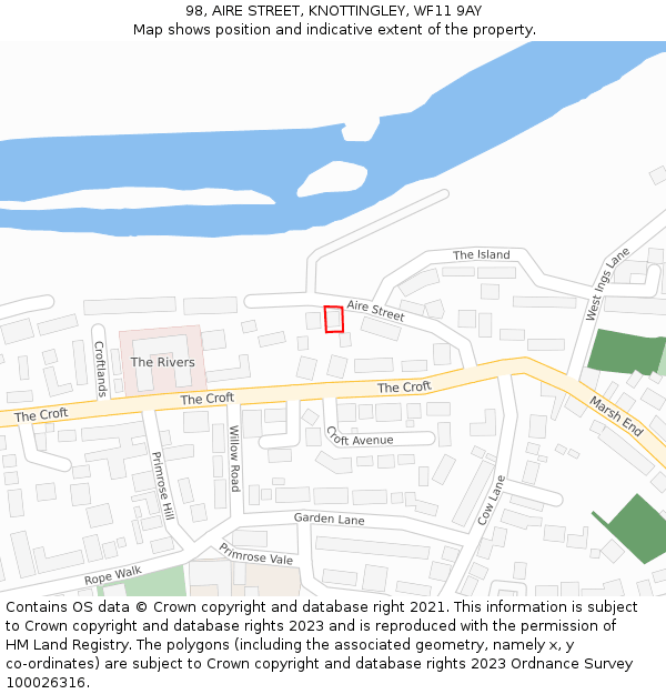 98, AIRE STREET, KNOTTINGLEY, WF11 9AY: Location map and indicative extent of plot