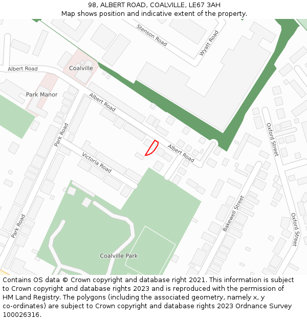 98, ALBERT ROAD, COALVILLE, LE67 3AH: Location map and indicative extent of plot