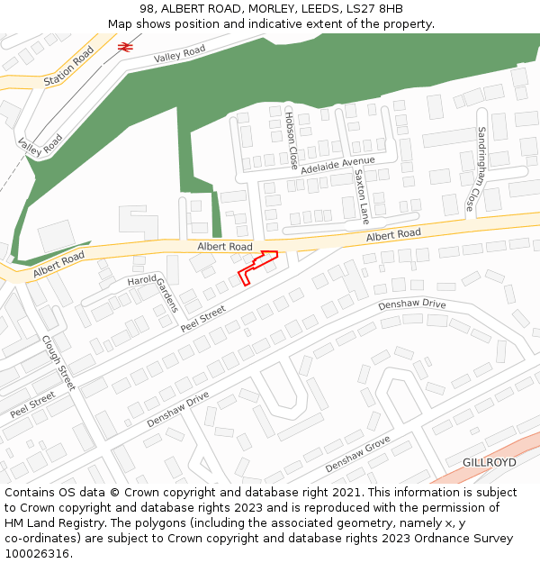 98, ALBERT ROAD, MORLEY, LEEDS, LS27 8HB: Location map and indicative extent of plot