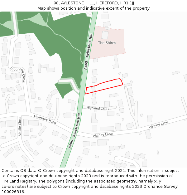 98, AYLESTONE HILL, HEREFORD, HR1 1JJ: Location map and indicative extent of plot