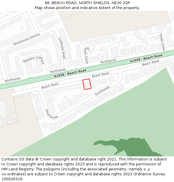 98, BEACH ROAD, NORTH SHIELDS, NE30 2QP: Location map and indicative extent of plot