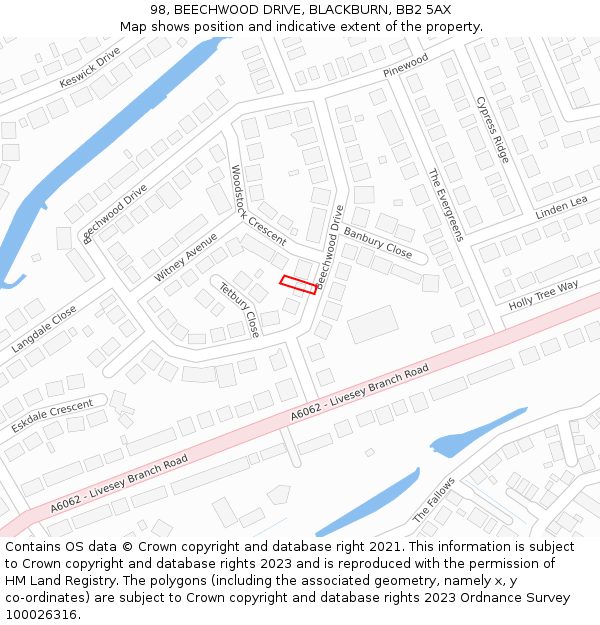 98, BEECHWOOD DRIVE, BLACKBURN, BB2 5AX: Location map and indicative extent of plot