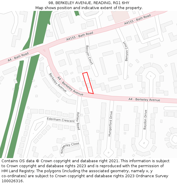 98, BERKELEY AVENUE, READING, RG1 6HY: Location map and indicative extent of plot