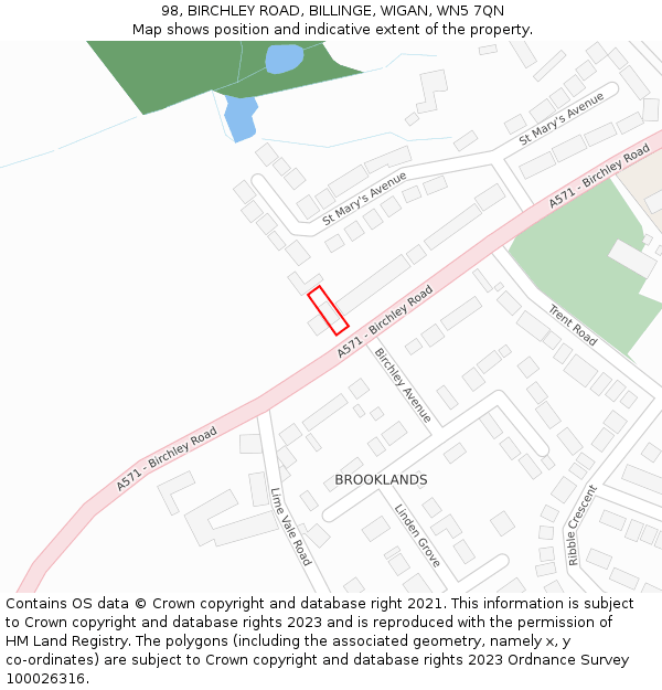 98, BIRCHLEY ROAD, BILLINGE, WIGAN, WN5 7QN: Location map and indicative extent of plot