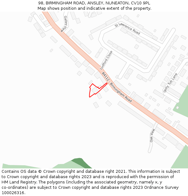 98, BIRMINGHAM ROAD, ANSLEY, NUNEATON, CV10 9PL: Location map and indicative extent of plot