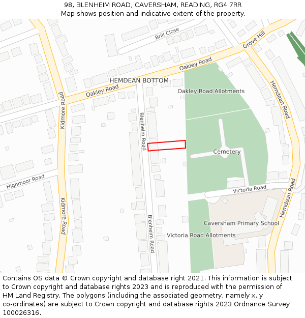 98, BLENHEIM ROAD, CAVERSHAM, READING, RG4 7RR: Location map and indicative extent of plot