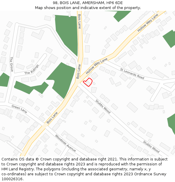 98, BOIS LANE, AMERSHAM, HP6 6DE: Location map and indicative extent of plot