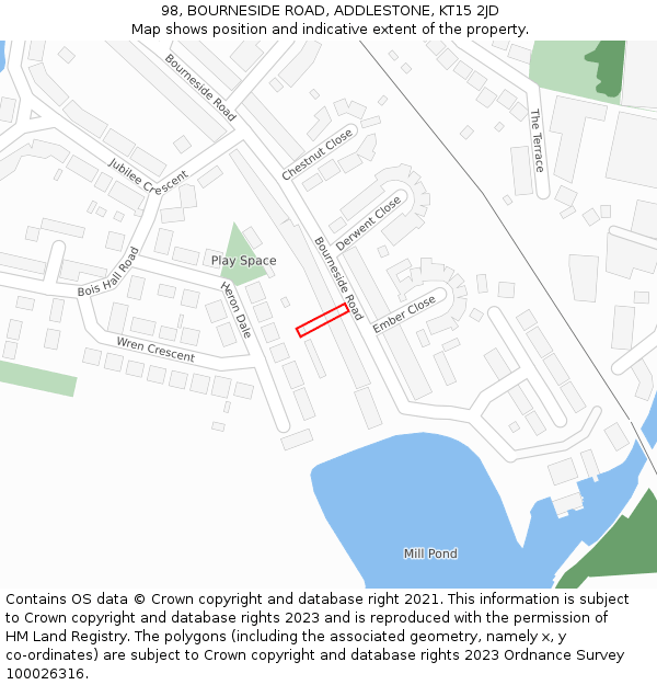 98, BOURNESIDE ROAD, ADDLESTONE, KT15 2JD: Location map and indicative extent of plot