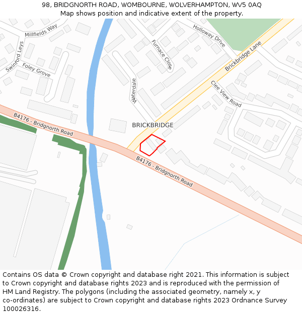 98, BRIDGNORTH ROAD, WOMBOURNE, WOLVERHAMPTON, WV5 0AQ: Location map and indicative extent of plot