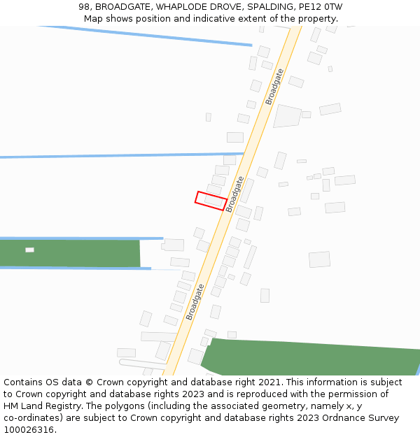 98, BROADGATE, WHAPLODE DROVE, SPALDING, PE12 0TW: Location map and indicative extent of plot