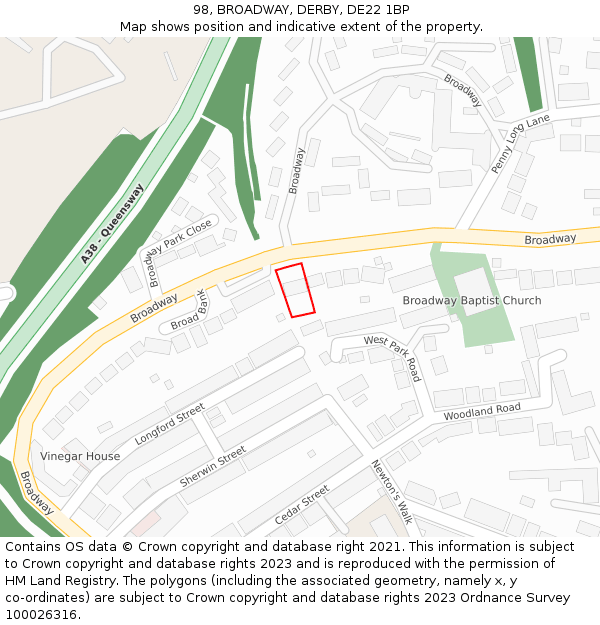 98, BROADWAY, DERBY, DE22 1BP: Location map and indicative extent of plot