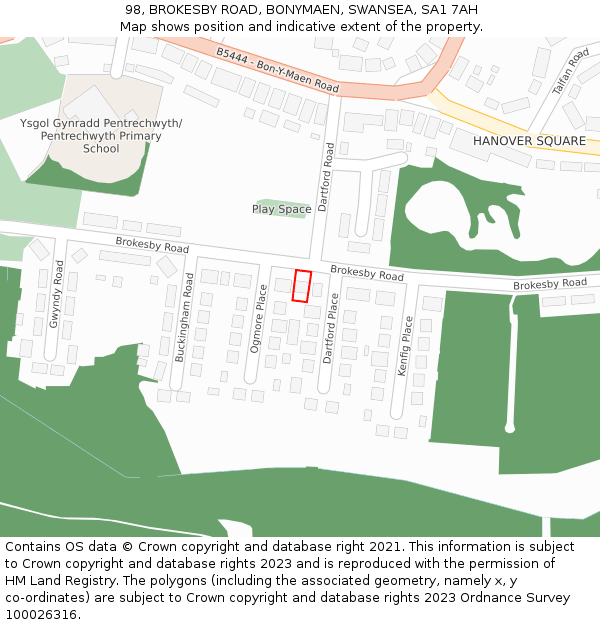 98, BROKESBY ROAD, BONYMAEN, SWANSEA, SA1 7AH: Location map and indicative extent of plot