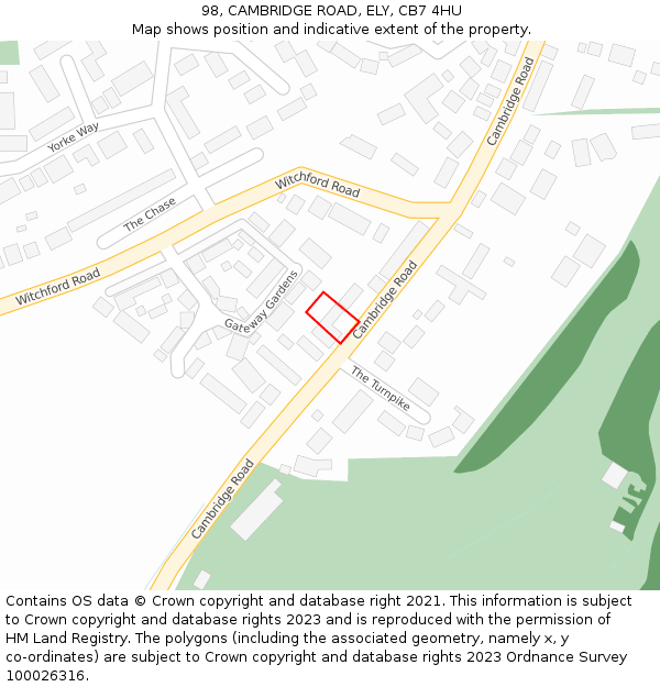 98, CAMBRIDGE ROAD, ELY, CB7 4HU: Location map and indicative extent of plot