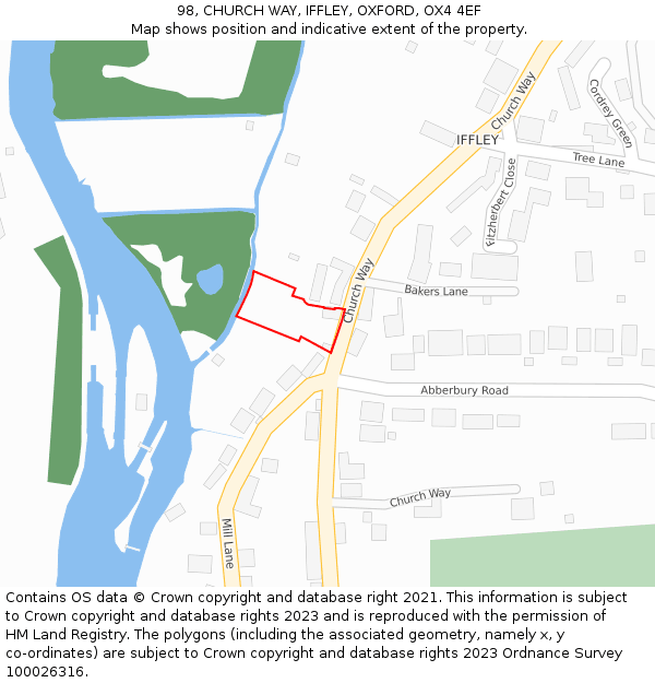 98, CHURCH WAY, IFFLEY, OXFORD, OX4 4EF: Location map and indicative extent of plot