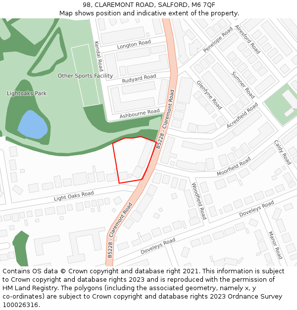 98, CLAREMONT ROAD, SALFORD, M6 7QF: Location map and indicative extent of plot