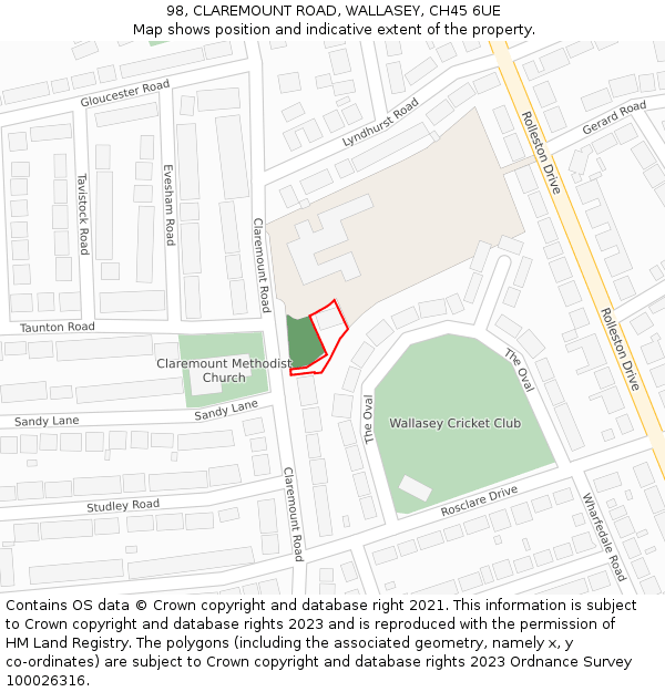 98, CLAREMOUNT ROAD, WALLASEY, CH45 6UE: Location map and indicative extent of plot