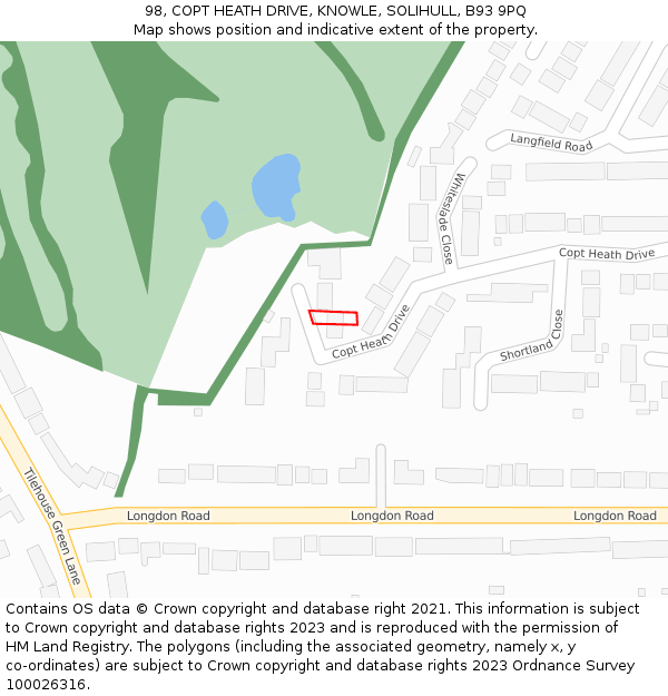 98, COPT HEATH DRIVE, KNOWLE, SOLIHULL, B93 9PQ: Location map and indicative extent of plot