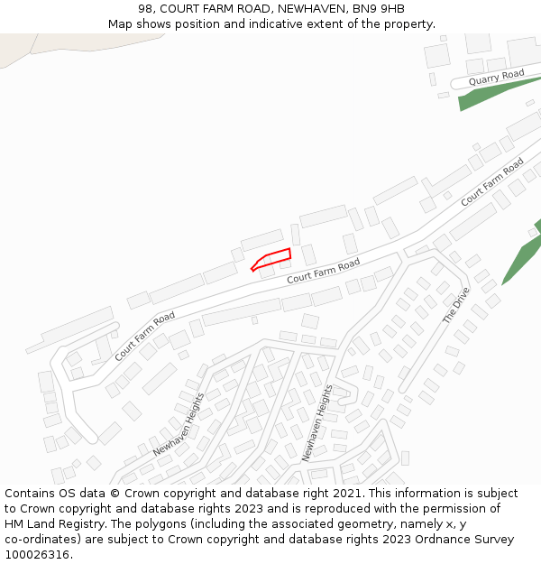 98, COURT FARM ROAD, NEWHAVEN, BN9 9HB: Location map and indicative extent of plot