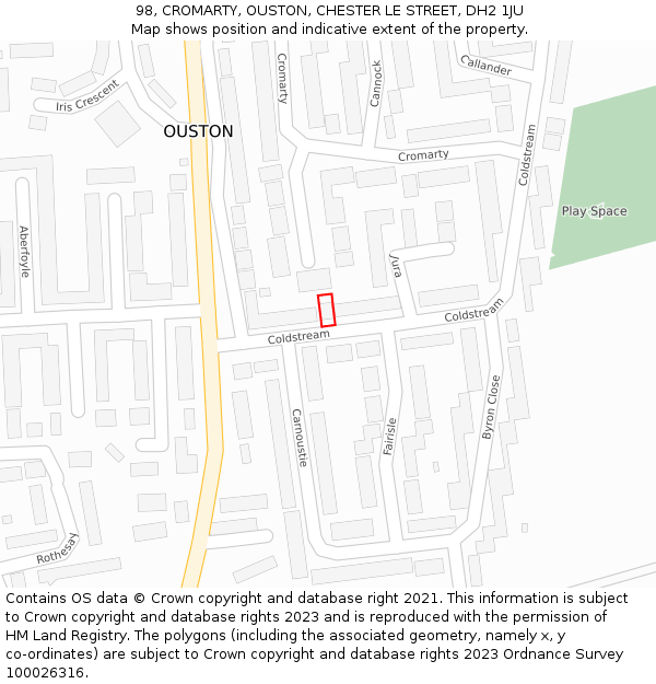 98, CROMARTY, OUSTON, CHESTER LE STREET, DH2 1JU: Location map and indicative extent of plot